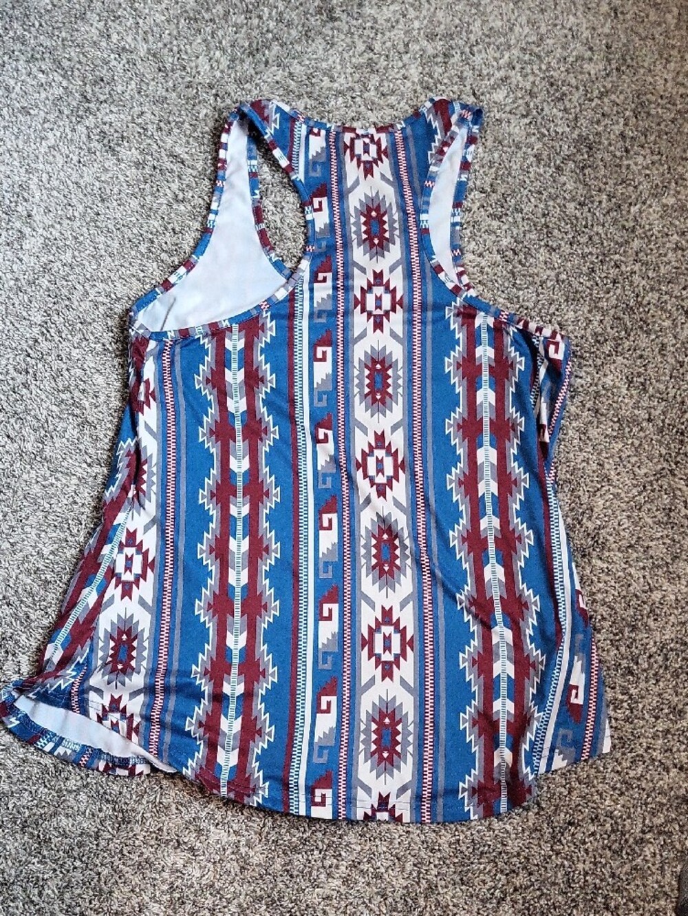 Aztec-Pattern Racerback Tank Top - Blue & Burgundy - Picture 3 of 3